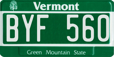 VT license plate BYF560