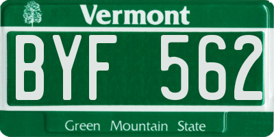 VT license plate BYF562