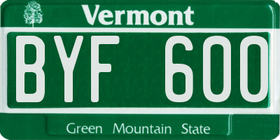 VT license plate BYF600