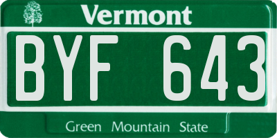 VT license plate BYF643