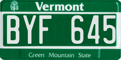 VT license plate BYF645