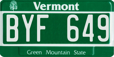 VT license plate BYF649