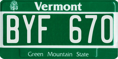 VT license plate BYF670