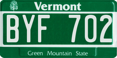 VT license plate BYF702