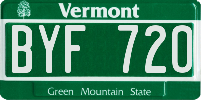 VT license plate BYF720