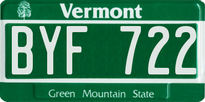 VT license plate BYF722