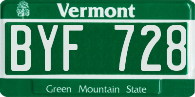 VT license plate BYF728