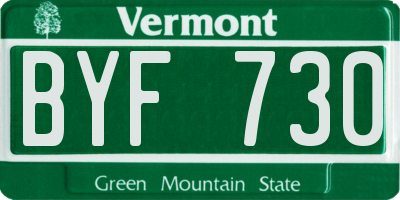 VT license plate BYF730