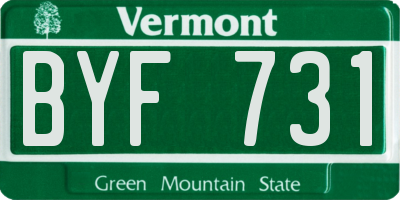 VT license plate BYF731
