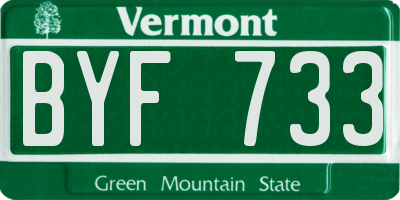 VT license plate BYF733