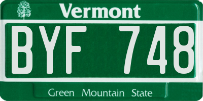 VT license plate BYF748