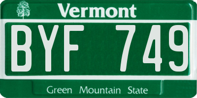 VT license plate BYF749