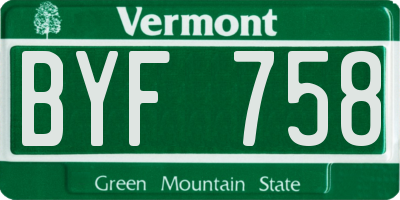 VT license plate BYF758