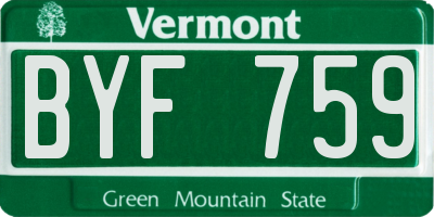 VT license plate BYF759