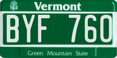 VT license plate BYF760