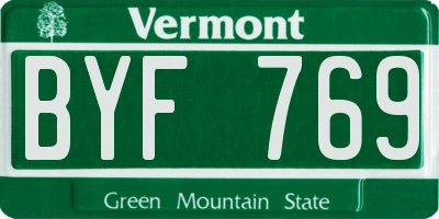 VT license plate BYF769