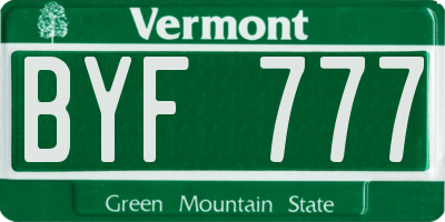 VT license plate BYF777
