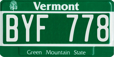 VT license plate BYF778