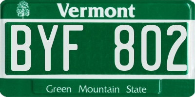 VT license plate BYF802