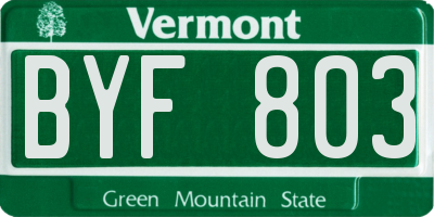 VT license plate BYF803