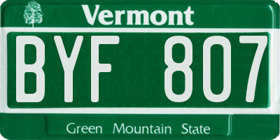 VT license plate BYF807