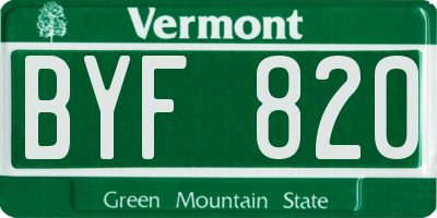VT license plate BYF820