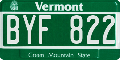 VT license plate BYF822