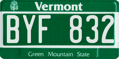 VT license plate BYF832