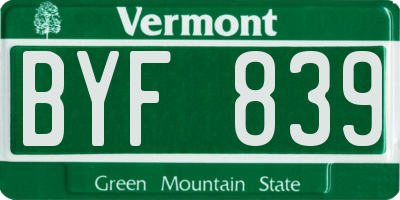 VT license plate BYF839