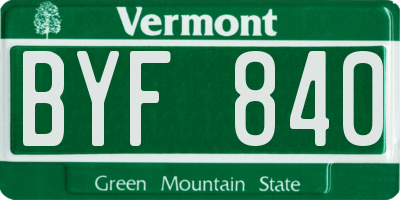 VT license plate BYF840