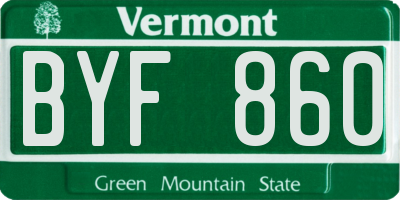 VT license plate BYF860