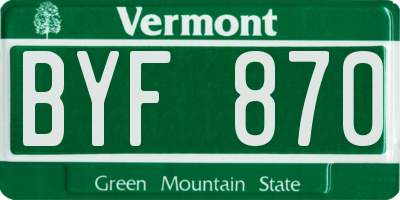 VT license plate BYF870