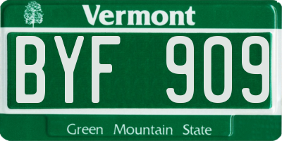 VT license plate BYF909