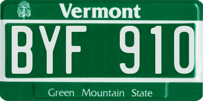 VT license plate BYF910
