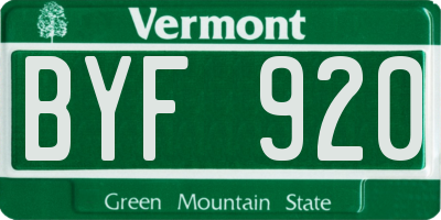 VT license plate BYF920