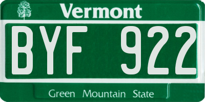VT license plate BYF922