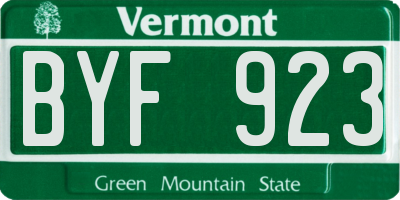 VT license plate BYF923