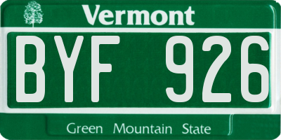VT license plate BYF926