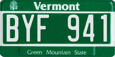 VT license plate BYF941