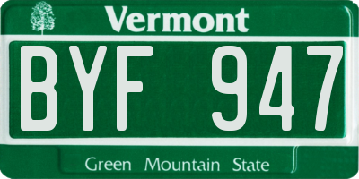 VT license plate BYF947