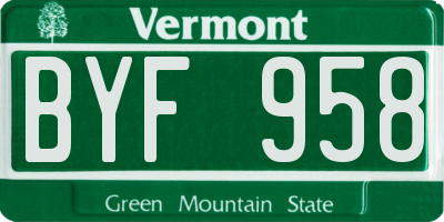 VT license plate BYF958