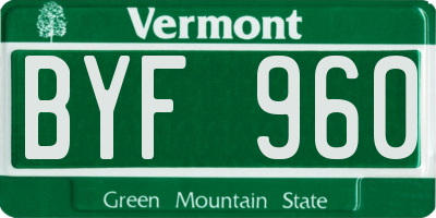 VT license plate BYF960