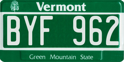 VT license plate BYF962