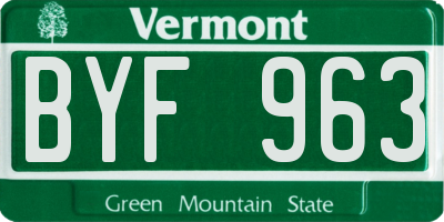 VT license plate BYF963