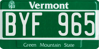 VT license plate BYF965
