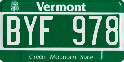 VT license plate BYF978