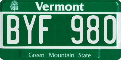 VT license plate BYF980
