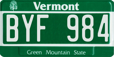 VT license plate BYF984