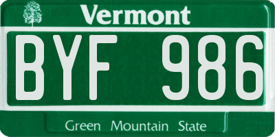 VT license plate BYF986