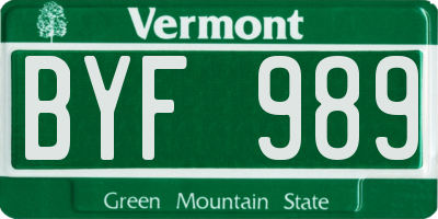 VT license plate BYF989